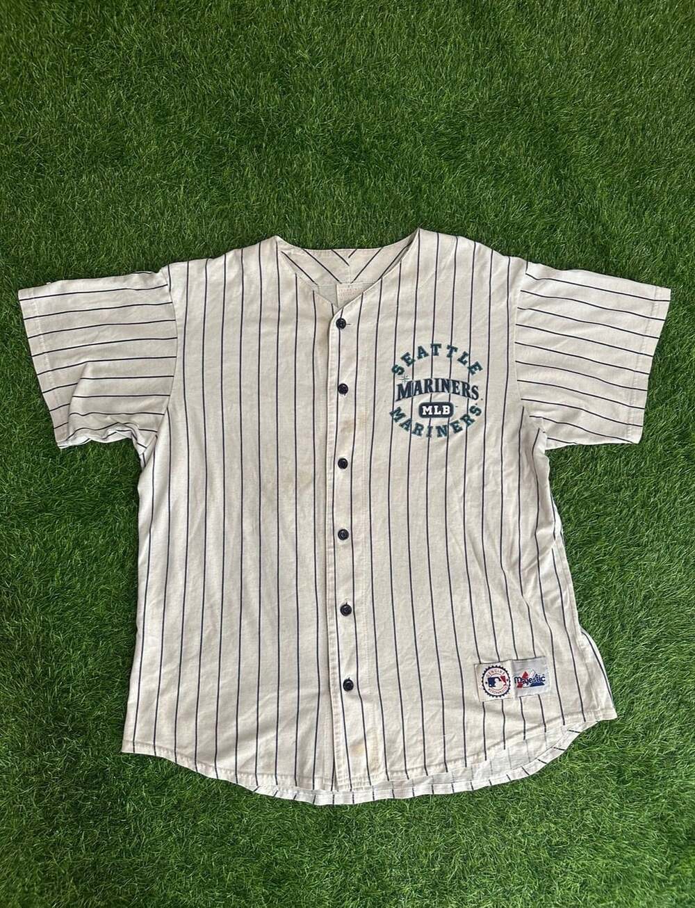 Majestic Seattle Mariners Baseball Jersey Size L Pinstripe